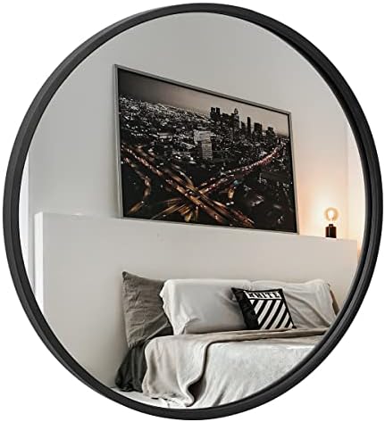 18 Inch Black Round Mirror, Stylish Wall Mounted Metal Frame Circle Mirror - Image 2