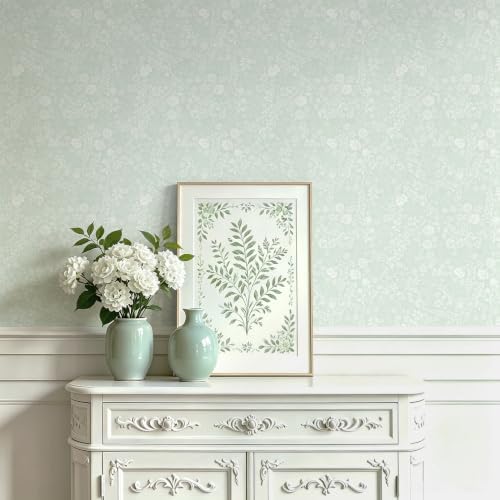 Guvana Sage Green and White Peel and Stick Wallpaper Floral Wallpaper Slef - Image 2