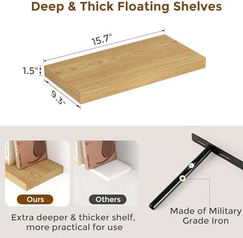 Fun Memories 16 Inch Long Floating Shelves, 9.3 Inch Deep Floating Shelf - Image 3