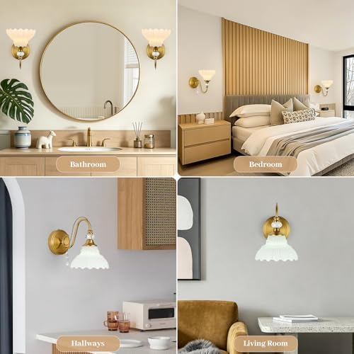1 Piece Vintage Wall Sconce, 1-Light Brushed Gold Finish Wall Sconce - Image 5