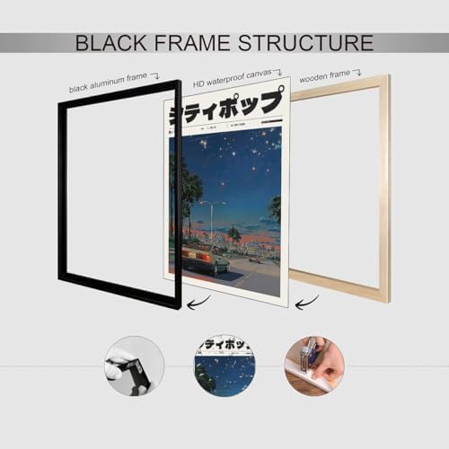 Vintage Japanese Black Framed Wall Art 90s Vaporwave Aesthetic Prints Asian - Image 3