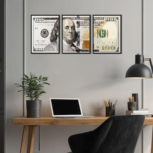 Black Framed Vintage Canvas Wall Art Benjamin Franklin 100 Dollar Money - Image 4
