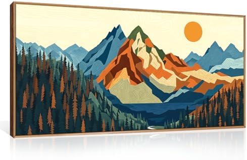 FWIEXA Vintage Mountain Framed Canvas Wall Art Set, Boho Sunrise Wall Prints by FWIEXA