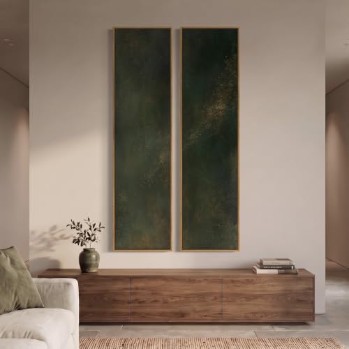 Framed Abstract Wall Art Set, 2 Piece Vertical Dark Green Canvas Prints - Image 5