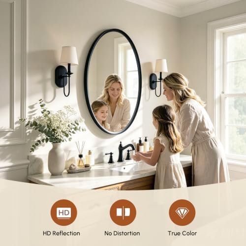 USHOWER Black Oval Bathroom Mirror, 20x28 Inch Oval Mirror - Image 3