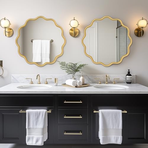 PROHOMEWARE Gold Round Mirror 24 Inch Wavy Bathroom Vanity Mirror Gold Frame - Image 2