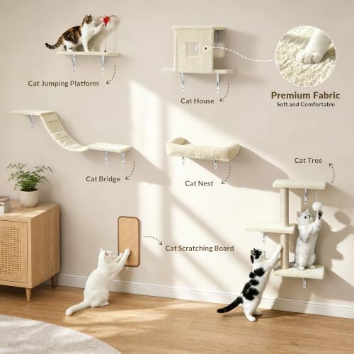 Cat Wall Shelves, 6-in-1 Cat Wall Furniture Set - Image 2
