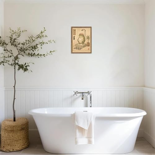 Framed Vintage Frog Bathroom Wall Art, Funny Cute Green Frog in Bubble Bath - Image 6
