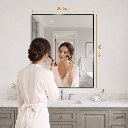 30"x36" Black Bathroom Mirror Wall Mounted - Image 2