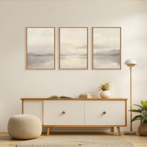 LHIUEM Large Abstract Neutral Beige Pastel Framed Canvas Wall Art, Modern - Image 4