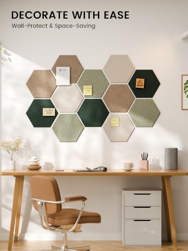Fluxynara 12-Pack Hexagon Felt Bulletin Board Tiles, Nordic Moss-1 - Image 6
