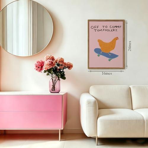 Framed Funny Animal Wall Art Whimsical Skateboard Chicken art Decor - Image 2