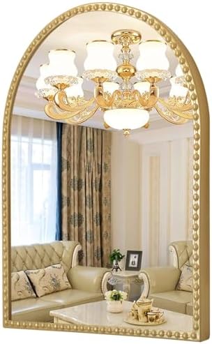 Large Gold Arch Mirror for Bathroom, Metal Beaded Frame 36"x24" Arched Wall - Image 2