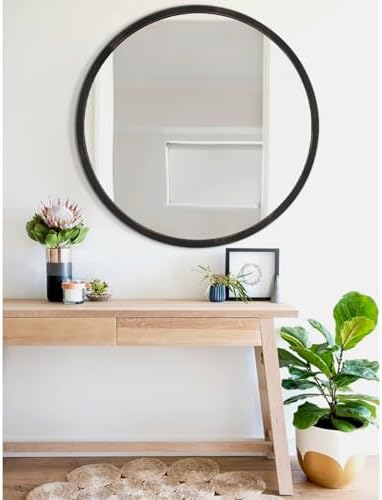 JJUUYOU Black Circle Wall Mirror Round Wood Framed Mirror - Image 7