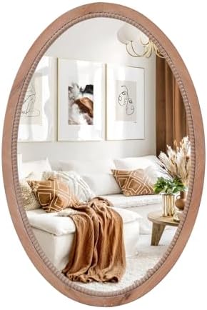 sawsile Oval Wood Mirror, 20x30 Farmhouse Vanity Boho Bathroom Wall Mirrors by sawsile