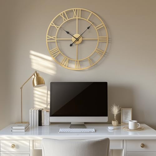 Cuspin 24 Inch Large Gold Wall Clock Decorative Wall Clocks - Image 3