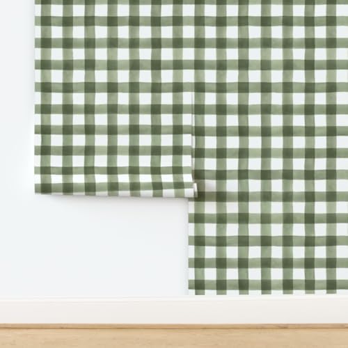 Spoonflower Green Fall Plaid Peel and Stick Wallpaper - Image 4