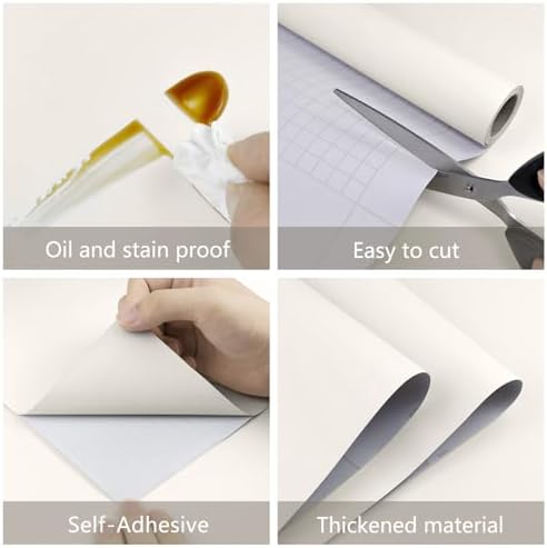 Cream Peel and Stick Wallpaper 15.7"x118" Solid Colour Contact Paper Modern - Image 2
