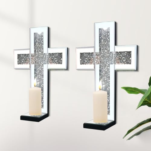 Mirrored Wall Candle Sconces Holder Set of 2, Wall Decor Living Room - Image 6
