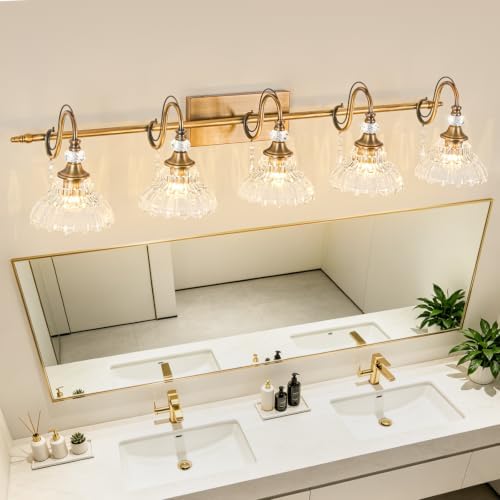 Vintage Bathroom Vanity Light, 5-Light Matte Antique Brass Finish Wall Sconce - Image 3