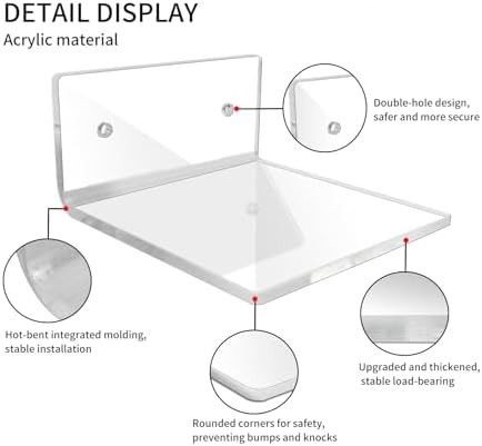 4 Inch 4PCS Clear Acrylic Floating Wall Shelves, Small Floating Shelves - Image 4