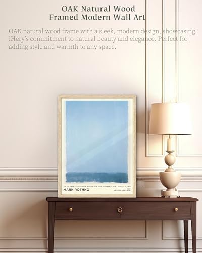 iHery 16x20in Natural OAK Wood Framed Light Blue Abstract Wall Art - Image 2