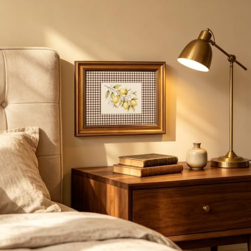 IMNTSD Framed Vintage Lemon Branch Wall Art, Gingham Check Background Fruit - Image 6