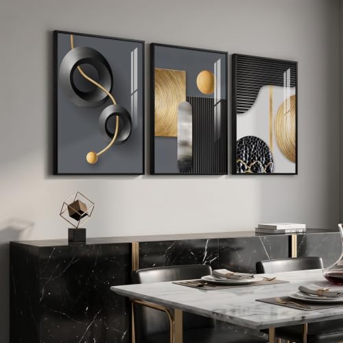 Framed Black Gold Modern Wall Art - Image 3