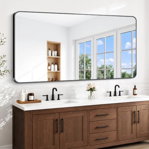 BONEWEI 72x40 inch Large Bathroom Mirror, Wall Mounted Bathroom Frame Vanity by BONEWEI