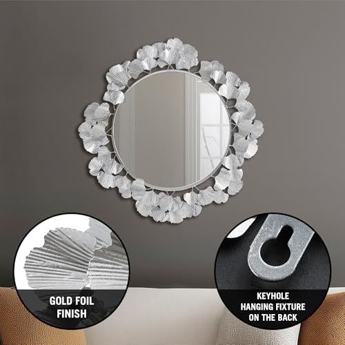 Martha Stewart Wall Décor Large Gingko Leaf Round Wall Mirror - Image 5