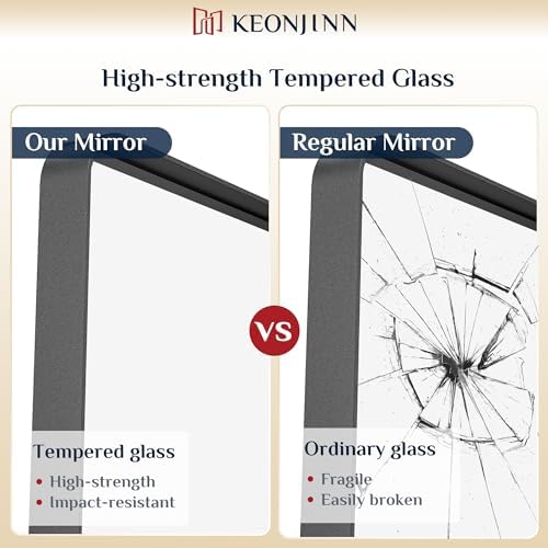 Keonjinn 24 x 30 Inch Black Mirror, Aluminum Frame Bathroom Vanity Mirror - Image 4