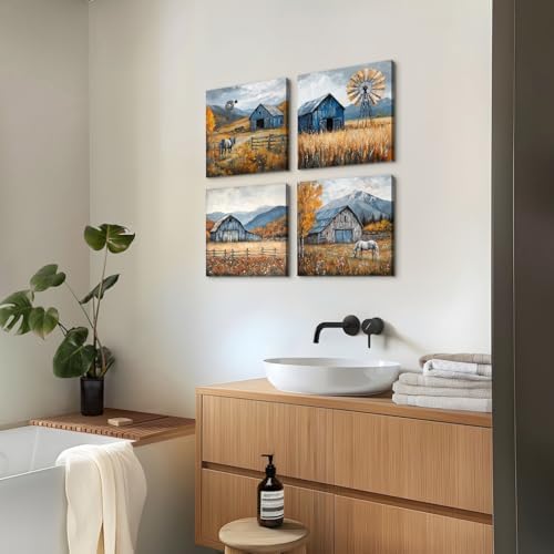 Farmhouse Wall Art Rustic Fall Kitchen Decor Country Windmill Barn Landscape - Image 2