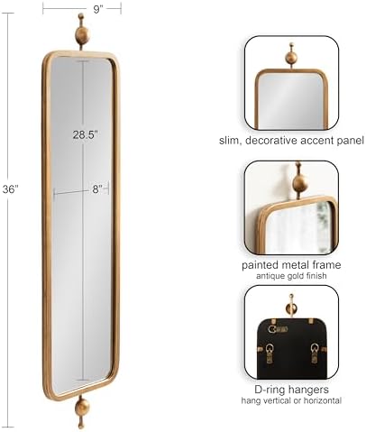 Kate and Laurel Kasota Traditional Slim Panel Wall Mirror, 9 x 36, Antique Gold - Image 2