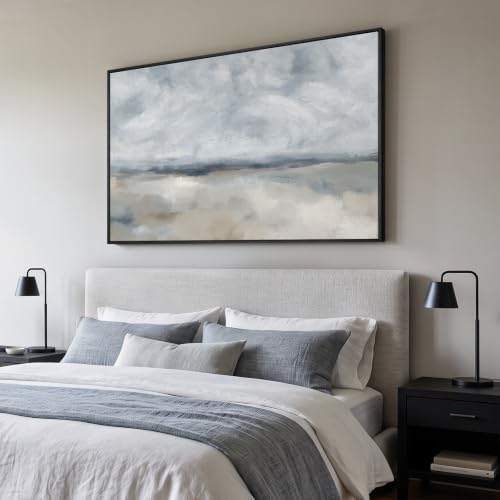 Extra Large Framed Neutral Blue Gray Abstract Wall Art, Horizontal 60x40 In - Image 2