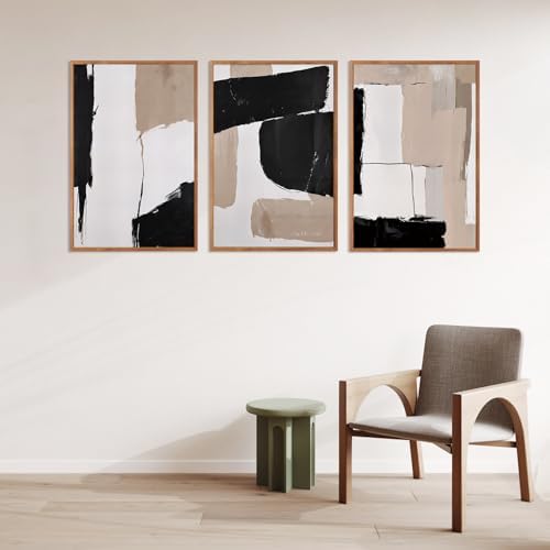 HLNIUC Large Abstract Neutral Framed Canvas Wall Art, Minimalist Textured Block - Image 2