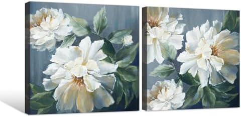 SEVEN WALL ARTS White Flower Canvas Wall Art Blooming Floral Painting Abstract by SEVENWALLARTS