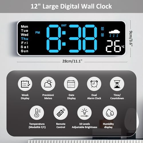 Digital Wall Clock, Digital Clock Large Display, Corded Alarm Clocks - Image 2