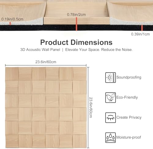 Checkered Acoustic Panels 2-Pack 23.6"x23.6" 3D Wood Grain Sound Absorbing Panel - Image 6