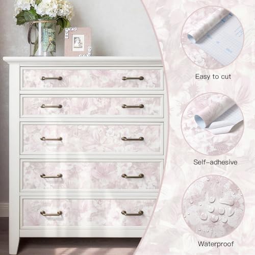Heroad 17.3inx32.8ft Pink Peel and Stick Wallpaper Floral Contact Paper Vintage - Image 2