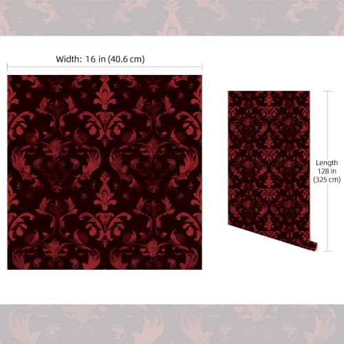 FLFK Dark Red Wallpaper Gothic Peel and Stick Wallpaper 16" x 128" - Image 3