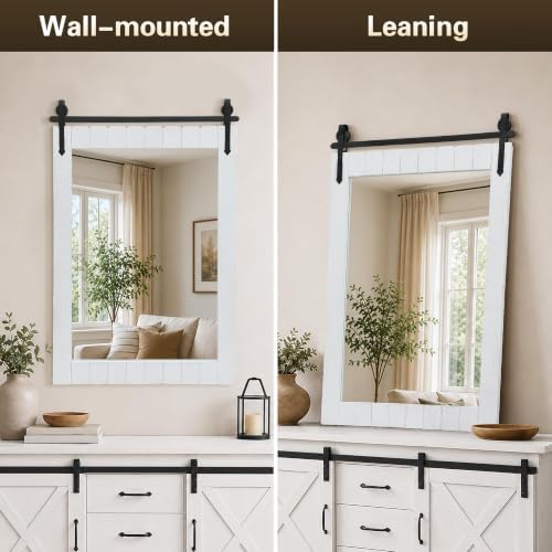 Besdomus Rustic Bathroom Vanity Mirror: 22"x30" White Farmhouse Barn Door - Image 5