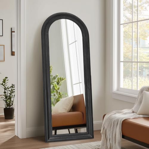 58x22 Solid Wood Arched Full Length Mirror, Elegant Black Finish - Image 5