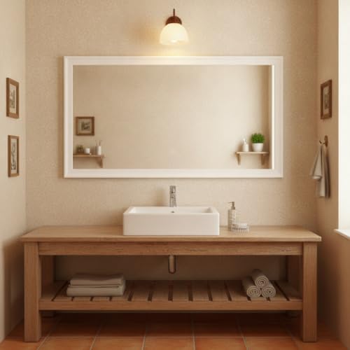 CULER White Wall Mirror for Bathroom, Rectangle 55 x 30 inch Hanging Vanity - Image 4
