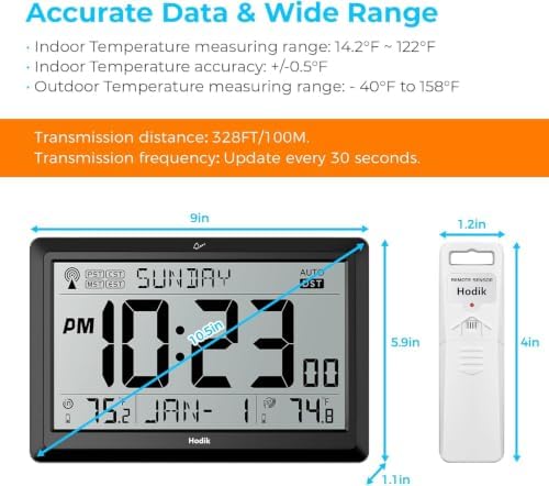 HODIK Atomic Wall Clock with Indoor Outdoor Temp, Digital Clocks - Image 2