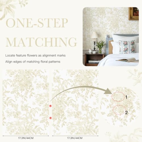 Heroad Floral Peel and Stick Wallpaper Boho Beige Contact Paper Toile Leaf Wall - Image 5