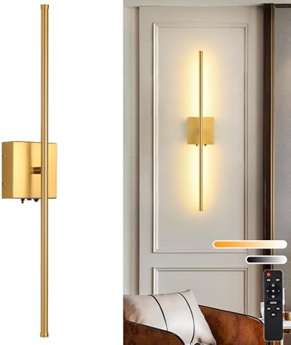 Rechargeable Battery Operated Wall Sconces, 11000mAh Wireless Brushed Gold Wall by KELUOLY