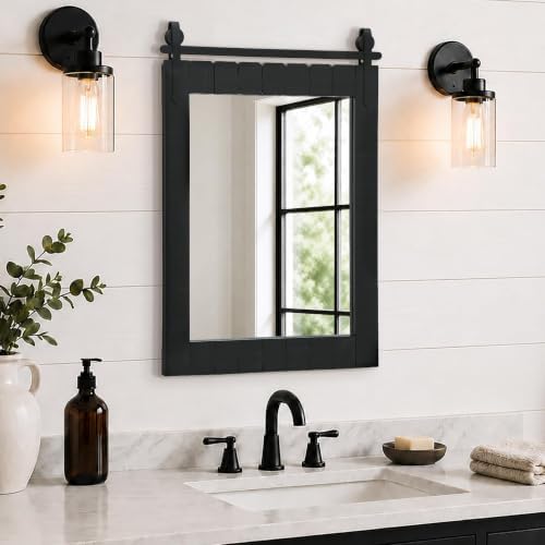 Besdomus Rustic Bathroom Vanity Mirror: 22"x30" Black Farmhouse Barn Door by Besdomus