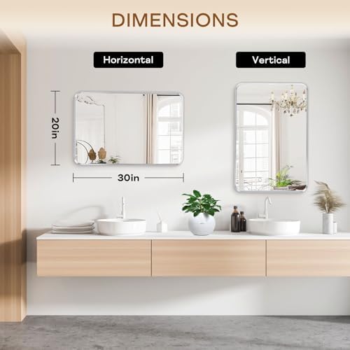 Silver Bathroom Mirror 24x30in, Metal Framed Rounded Rectangle - Image 4