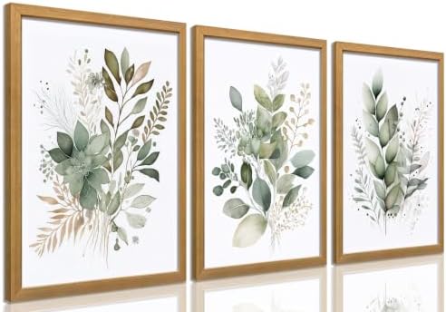Sage Green Botanical Wall Art Set of 3, Modern Watercolor Eucalyptus Leaf by Unknown