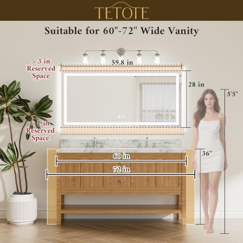 TETOTE 60 x 28 LED Lighted Bathroom Mirror - Image 5